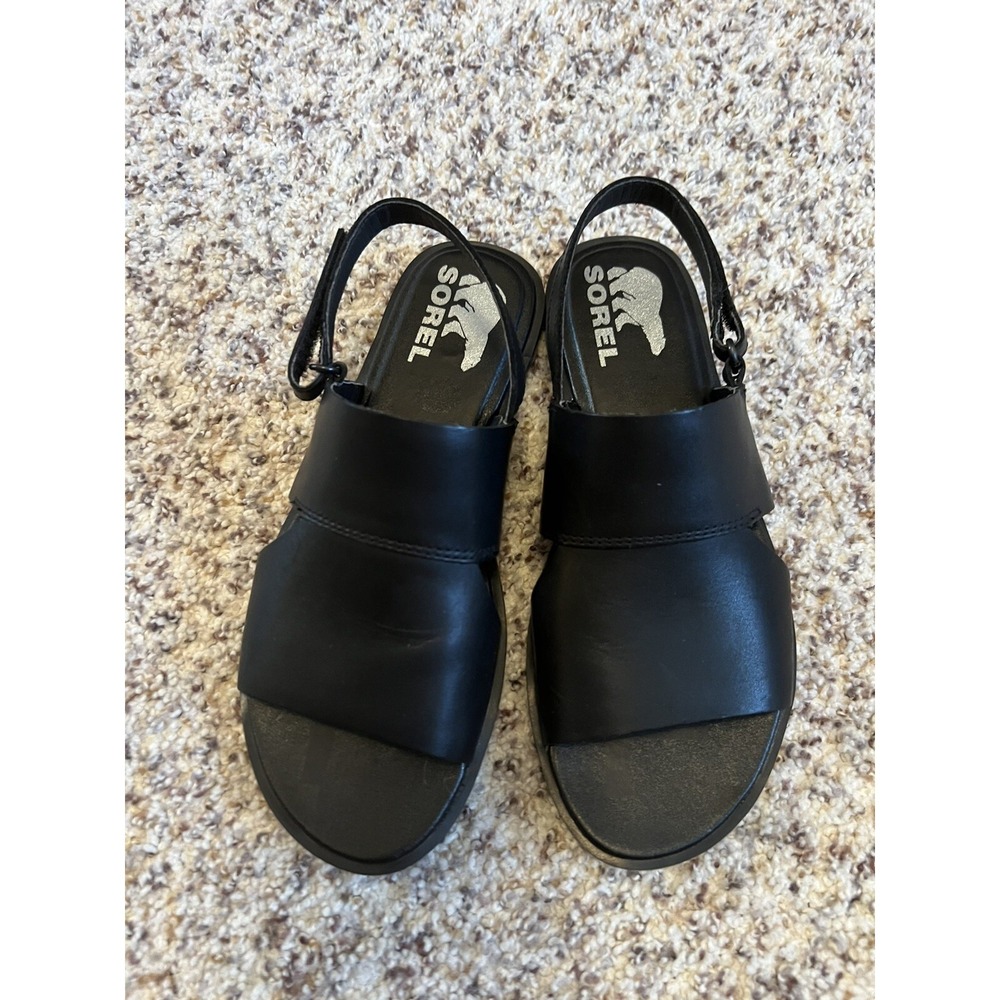 Sorrel New Roaming  Sandals‎ Womans Black Leather Flat  Adjustable Strap 6.